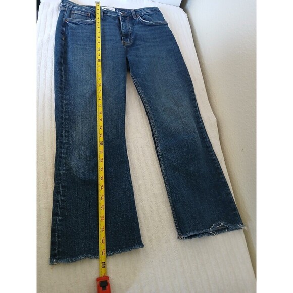 Zara Sz 8 Jeans High Rise Straight Leg High Waist Relax Light Wash Denim Raw Hem - Picture 7 of 14